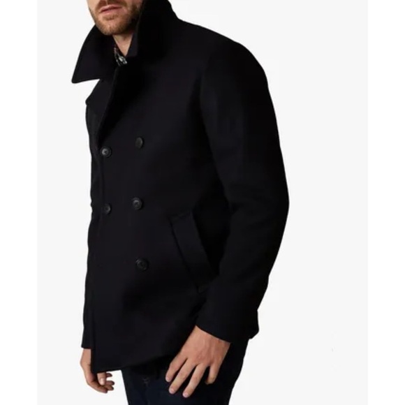 Jaeger Men's Classic Black Pea Coat - 100% Virgin Wool - Picture 2 of 4